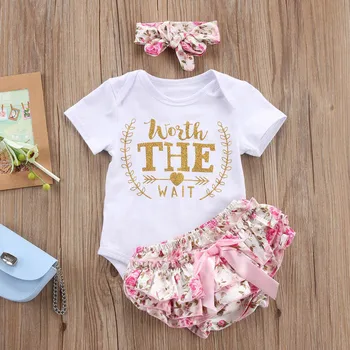 Nové Novorozence Oblečení Pro Dívky Dupačky Romper Kalhoty+ Čelenka Oblečení Set