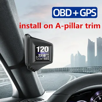Nové OBD2+GPS HUD palubní Počítač obložení sloupku Nainstalovat Auto HUD GADGET OT / min, Turbo Tlak Oleje A Teplota Vody. GPS Rychloměr