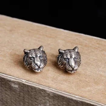 Nové Pánské Skutečné Pevné Starožitné 925 Sterling Silver Stud Náušnice Tygří Náušnice Jedinečné Pánské Zvířecí Náušnice, Piercing Šperky
