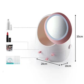 Nové Rotační Make-up Úložný Box Šperky, Kosmetické Organizátor pro Kosmetiku Případě Skladování Zásuvky s HD Zrcadlo a LED Vyplnit Světlo