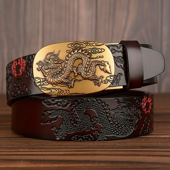 Nové Vysoce Kvalitní Mužů Dragon Pásek z Pravé Kůže Vintage Slitiny Spony, Pásy pro Muže Cowskin Lisované Stap Kauzální Bederní Pás Mužského