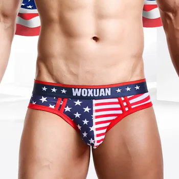 Nové Značky spojené státy americké Vlajky Tištěné Pánské Kalhotky 95% Bavlna Muži spodní Prádlo Sexy Nízké Pas Kalhotky