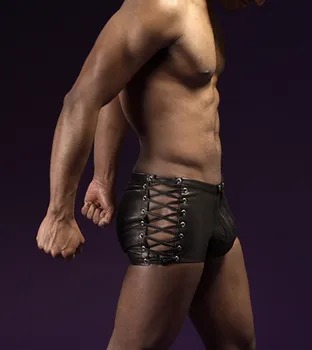 Nový 2018 Muži Patent Kožené Stahovací Šortky Sexy Černé PVC Latex Boxerky, Erotické Mokrý Vzhled Mužské spodní Prádlo Fetiš Kostým