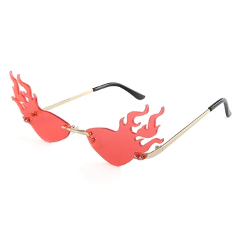 Nový 2020 Módní Oheň Plamen sluneční Brýle Muži Ženy Značky Design bez Obrouček Vlna Brýle Luxusní Trendy Úzké Sluneční brýle Streetwear