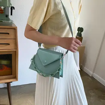 Nový 2020 PU Messenger Bag Módní Ženy Solid Barva Kabelky Řetězce Rameno Crossbody Vak Ženy Lady Malé Elegantní Tote