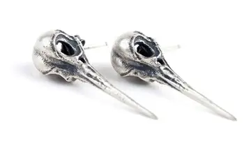 Nový Design Ptačí Lebka, Skutečný Starožitný 925 Sterling Silver Stud Náušnice, Piercing Ucho Náušnice Vintage Osobnost Cool Punk Šperky