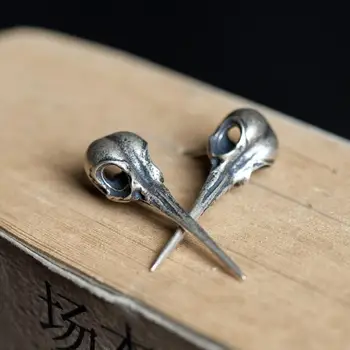 Nový Design Ptačí Lebka, Skutečný Starožitný 925 Sterling Silver Stud Náušnice, Piercing Ucho Náušnice Vintage Osobnost Cool Punk Šperky