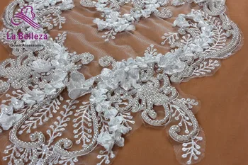 Nový off bílé ručně vyráběné těžké korálky nášivka patch ployester výšivky patch svatební šaty Příslušenství 11*21 cm