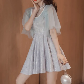 Nový příchod módní korejský styl beach šaty ženy elegantní letní sexy pohledu temperament solid mini roztomilý a-line šaty