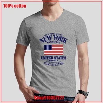 Nový Příchod Roku 2020 Tričko Bavlněné Láska Topy V-Neck Casual New York - Usa Vlajka Tisk Krátký Rukáv Gothic Oblečení Harajuku