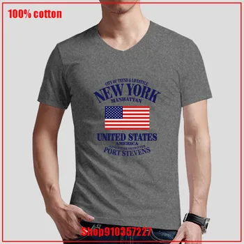 Nový Příchod Roku 2020 Tričko Bavlněné Láska Topy V-Neck Casual New York - Usa Vlajka Tisk Krátký Rukáv Gothic Oblečení Harajuku