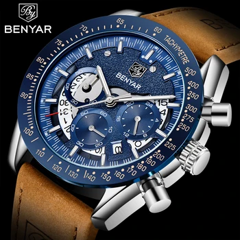 Nový quartz muži hodinky top luxusní módní náramkové hodinky BENYAR vodotěsné chronograf hodinky pánské sportovní hodiny Relogio Masculino