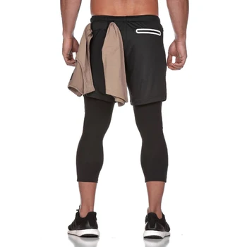 Nový Styl Mužů Fitness 2 v 1 Štíhlé Nohy Měkké Snížení Pohodlné Prodyšné rychleschnoucí Tight-Fit Sportovní Kalhoty