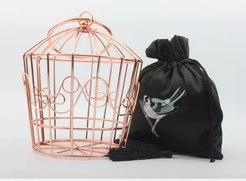 Nový styl osobnosti ptačí klec kovová modelování výšivky satén bag strany dámská kabelka tote módní kabelka 3 barvy