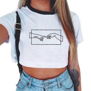 Nový Tumblr Oříznout Horní T Košile Vtipné Michelangelo T-shirt Ženy Estetické Umění Harajuku Crop Tričko Topy Ležérní Módní Grafické Tees