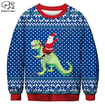 Nový Vánoční Svetr rodiny Dinosaurier Santa Claus Tištěné Vtipné Tričko Pánské Dámské Vánoční Svetr loose Novinka Topy 06