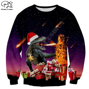 Nový Vánoční Svetr rodiny Dinosaurier Santa Claus Tištěné Vtipné Tričko Pánské Dámské Vánoční Svetr loose Novinka Topy 06