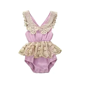 Nově Narozené Kombinézu Baby Girl Oblečení 2020 Letní Nové Roztomilé Krajky Krajka-up s hlubokým Výstřihem Kombinézy Kombinéza Dětské Oblečení E40502