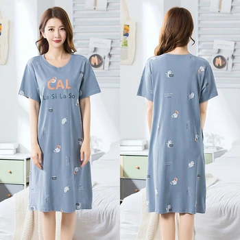 Noční košile Ženy Letní Plus Velikosti 5XL Střední-tele Tištěné korejský Styl oblečení na Spaní Sladké Dámské Pyžamo Sleepshirts Kawaii Volný čas