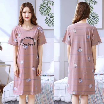 Noční košile Ženy Letní Plus Velikosti 5XL Střední-tele Tištěné korejský Styl oblečení na Spaní Sladké Dámské Pyžamo Sleepshirts Kawaii Volný čas