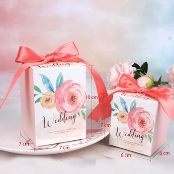 Náměstí Candy Box Dárkové Krabice na Čokoládu Svatební Party Dekorace Baby Sprcha Party Dodávky Dárkové Krabice s Mašlí