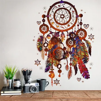 Národní Barevné Dreamcatcher Nálepka Na Zeď Zamilovaný Peří Ornament Dream Catcher Vítr Chime Obtisk Ložnice Domácí Dekoraci