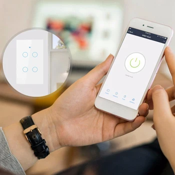 Nás, Wi-Fi Smart Switch 4 Gang Inteligentní Zdi Stiskněte Vypínač Pracuje S Alexa Google Home Mini Ifttt Inteligentní Život Tuya Aplikace(Bílá)
