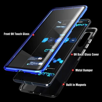 Oboustranné Tvrzené Sklo Magnetické Pouzdro pro Huawei Honor 9X 8X 20 Pro 10 Lite P30 P20 Mate 30 20 V20 P Smart 2019 Kovový Nárazník