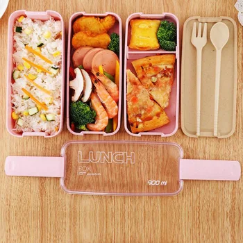 Oběd Box 900ml Bento Box Food Grade 3 Vrstvy Pšeničné Slámy Bento Boxy Mikrovlnná trouba Nádobí Skladovací Kontejner Oběd Box pro Děti