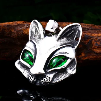 Ocelový voják zelené oko fox hlava náhrdelník s přívěskem z nerezové oceli cool muži osobnost šperky