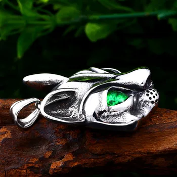 Ocelový voják zelené oko fox hlava náhrdelník s přívěskem z nerezové oceli cool muži osobnost šperky