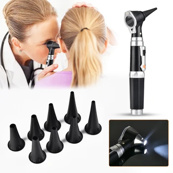 Odborné Lékařské Otoscopio Diagnostické ORL Kit LED\XHL Žárovka Optických Otoskop Halogenové Světlo Ear Cleaner Set s 8 Tipy