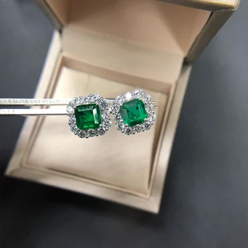 OEVAS 7*7mm Šumivé Zelená Zirkon Stud náušnice pro ženy, kvalitní Svatební šperky Zásnubní Náušnice Přítelkyně dárky