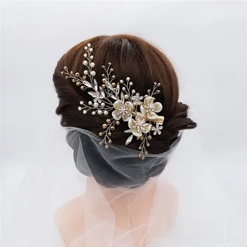 OKILY Luxusní Ručně vyráběné Smaltované Květina Nevěsta Sponky Pearl Ozdoby do Vlasů Svatební Vlasy Klip pro Ženy Ples, Banket Příslušenství