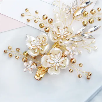 OKILY Luxusní Ručně vyráběné Smaltované Květina Nevěsta Sponky Pearl Ozdoby do Vlasů Svatební Vlasy Klip pro Ženy Ples, Banket Příslušenství