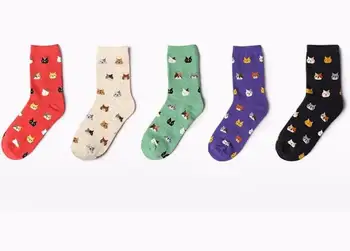 OLN 36-46 Bavlněné Ponožky pro Ženy, Roztomilé Zvíře Ponožky Cat korejské Ponožky Chaussette Femme 5 párů z jednoho tuctu