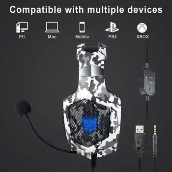 ONIKUMA K8 Drátový Headset Herní Sluchátka S Mikrofonem, RGB Světlo, Sluchátka Těžký Basový Zvuk Pro PS4, Xbox One Sluchátka Gamer