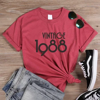 ONSEME Ročník 1988 Dopis Tisk Vintage t-shirt Ženy Létě O-krk Bavlna Grafické t košile Gothic Estetické Oblečení Q-945