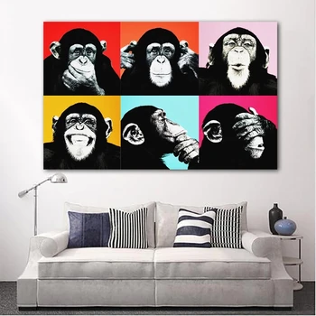 Opice Gorila Zvíře Plátno Malování na Plakáty a Tisky Cuadros Umění Nástěnné Obrázky pro Obývací Pokoj Děti Děti Pokoj Dekorace