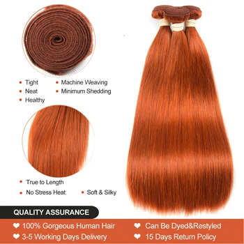 Orange Ginger Peruánské Rovné Vlasy 8-30 palcový 1/3/4 Svazky Vlasy BEAUDIVA Vlasy, Lidské Vlasy Svazky, Remy Vlasy Rozšíření