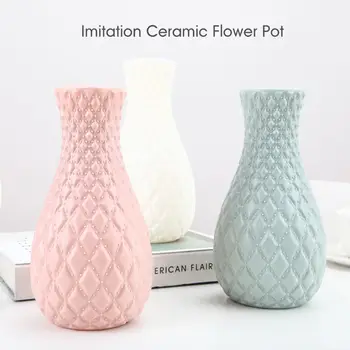 Origami Plastová Váza Bílá Růžová Zelená Imitace Keramické Rostlin, Vázy, Květináče, Květinová Váza Nordic Obývací Pokoj Domácí Dekorace