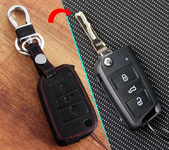 Originální kožené Key Fob Případě, Tašku, Klíče Řetězce Prsten, Kryt Pro Volkswagen VW Tiguan 2016 2017/GOLF GTE GTD GTI MK7/POLO 2016