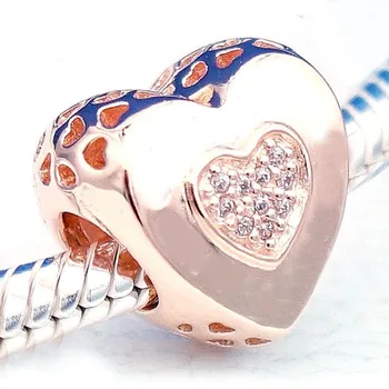 Originální Růžové Zlato Prolamované Zářící Láska Srdce S Crystal Korálky Fit 925 Sterling Silver Náramek DIY Šperky