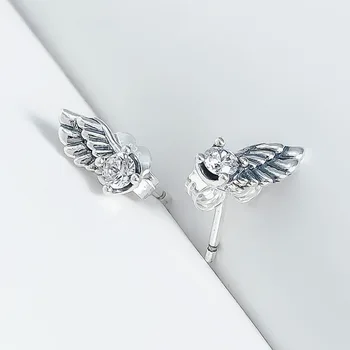 Originální S925 Sterling Silver Pan Náušnice Andělská Křídla Anděl Křídla Peří Náušnice Pro Ženy, Svatební Dar, Módní Šperky