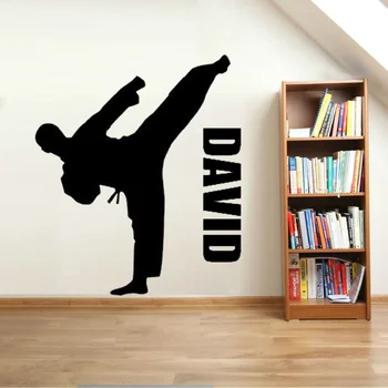 Osobní Jméno Taekwondo Vinyl Zeď Obtisk Nálepka Art Mural Boy Room Decor