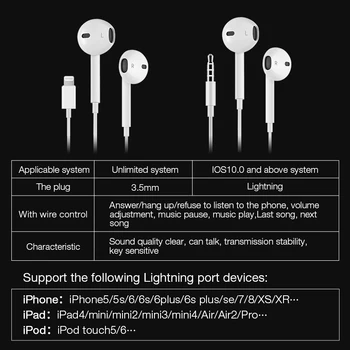 Osvětlení Sluchátka Drátová Sluchátka hi-fi Stereo Sluchátka Hudební Headset S Mikrofonem Pro Apple iPhone 7 8 Plus 11 Pro X XS Max XR iPad