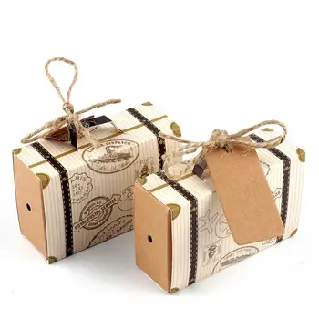 OurWarm 10ks Cestování Téma Svatební Laskavost Box Kraft Papír Mini Kufr Cukroví Boxy pro Výročí, Narozeniny, Baby Sprcha Dárkové Krabičce