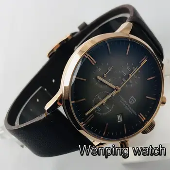 Pagani design nové 43mm pánské vodotěsné hodinky rose gold případ, chronograf, japonský quartz multifunkční pánské hodinky