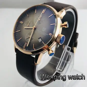 Pagani design nové 43mm pánské vodotěsné hodinky rose gold případ, chronograf, japonský quartz multifunkční pánské hodinky