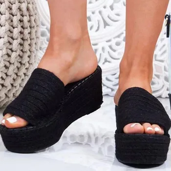 Pantofle ženy open toe klíny sandály dámské letní vysoké podpatky sandály boty big size žabky zapatos mujer Plus velikosti 43